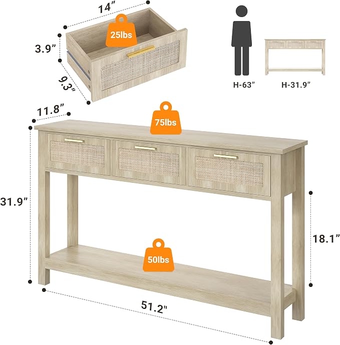 ELYKEN Rattan 51.2" Console Table - Image 2