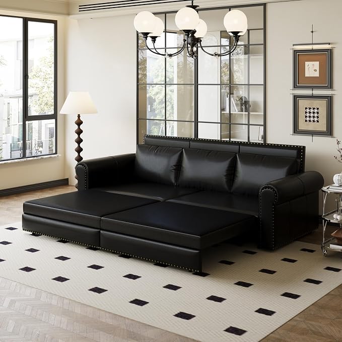Faux Leather Sleeper Sofa Couch - Image 4
