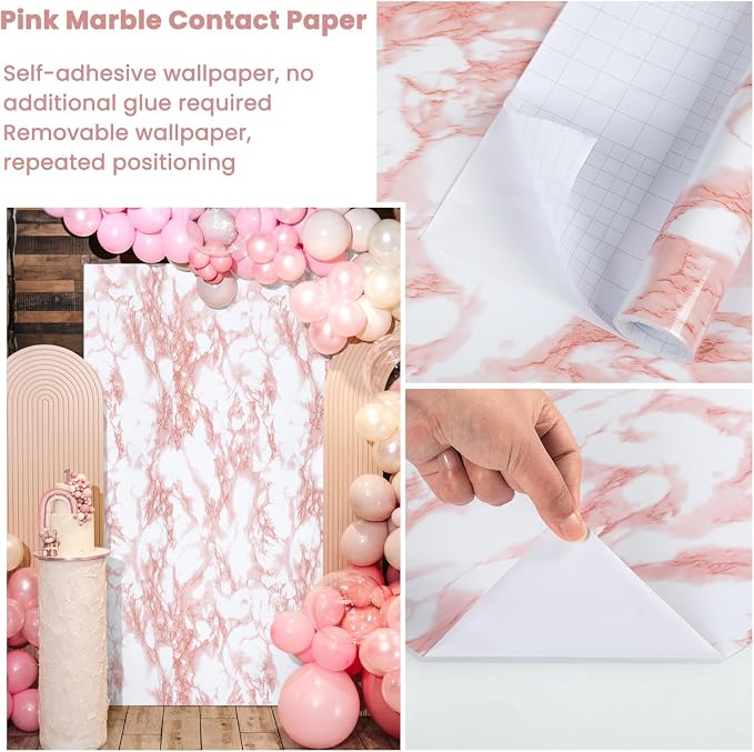 practicalWs White/Pink Marble Contact Paper Granite Peel and Stick Countertops - Image 2