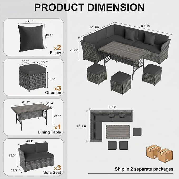 LOUVIXA 7 Pieces Patio Furniture Set, Outdoor Patio Furniture, Wicker - Image 2