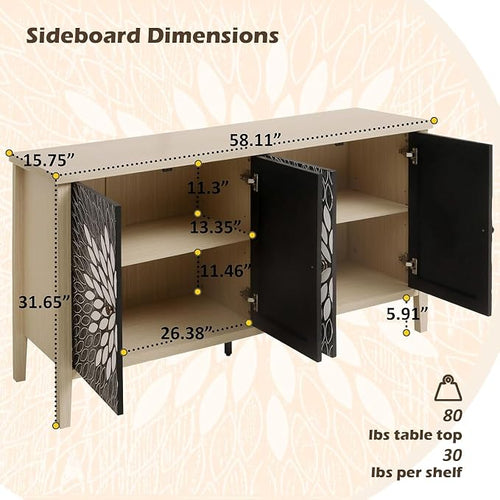58" Sideboard Buffet Cabinet, Storage Cabinet - Image 2
