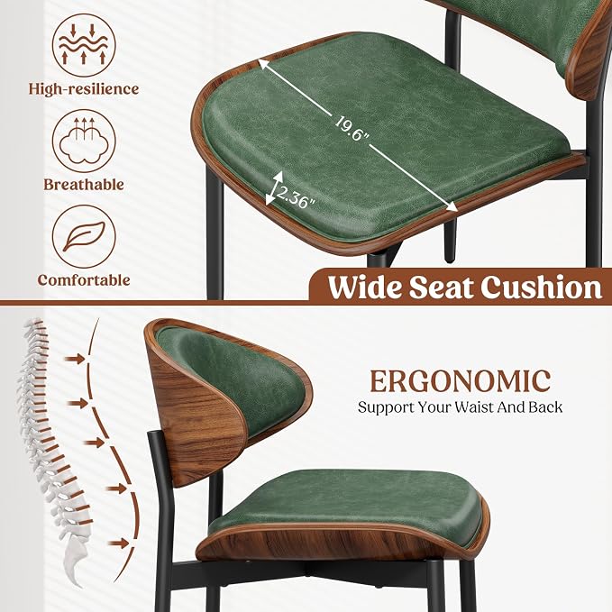 REONEY Dining Chairs Set of 8, Mid-Century Modern Upholstered PU Leather Chairs - Image 5