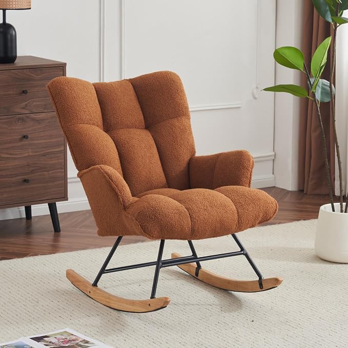 SAETSFEG Rocking Chair Nursery Teddy Upholstered Glider Rocker Rocking Accent by SAETSFEG