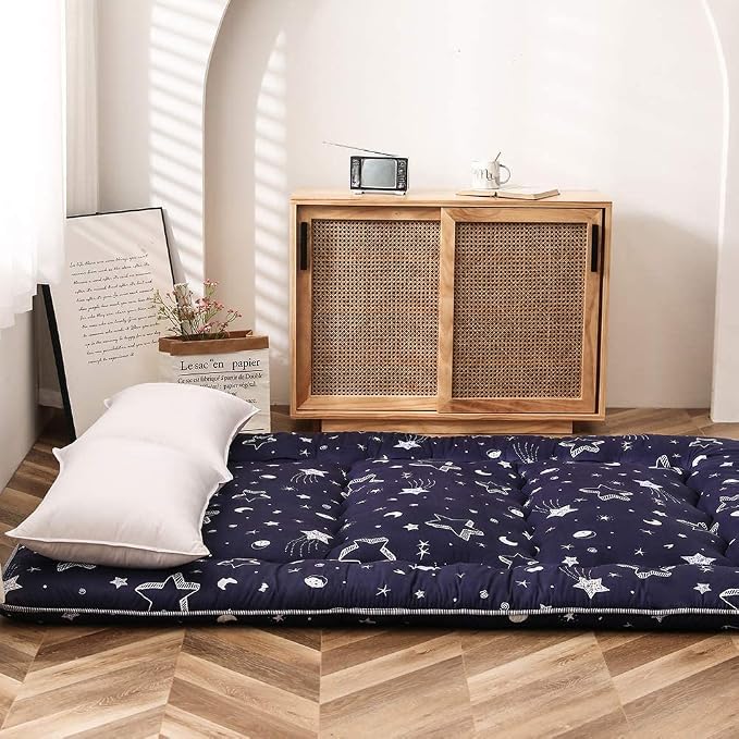 MAXYOYO Navy Star Futon Mattress Japanese Tatami Mat Foldable Futon Portable - Image 4