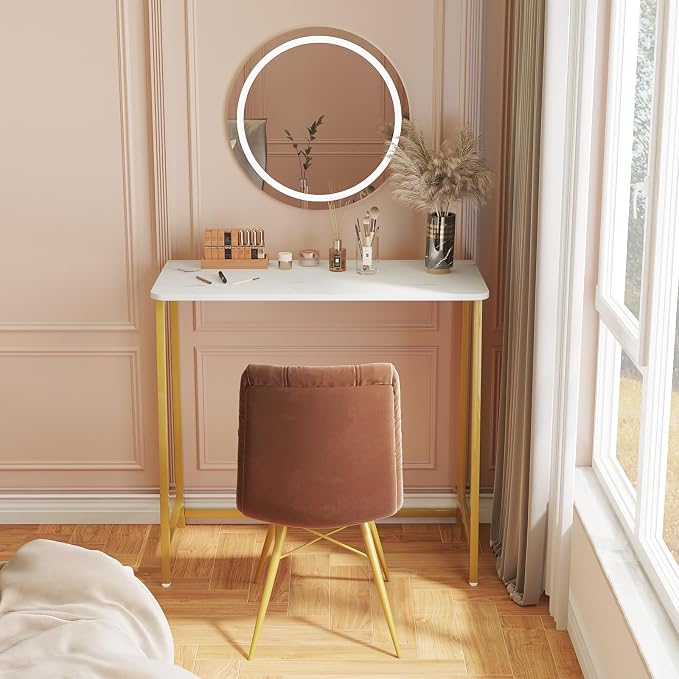 WOHOMO White Faux Marble Folding Desk, 31.5" Small Desk - Image 6