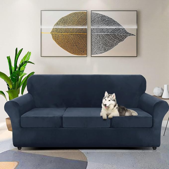 ZNSAYOTX Oversized Velvet Couch Cover 4 Piece Stretch Sofa Covers - Image 2