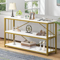 LVB White 3 Tier Console Table, Modern Faux Marble Gold Sofa Entryway Table by LVB