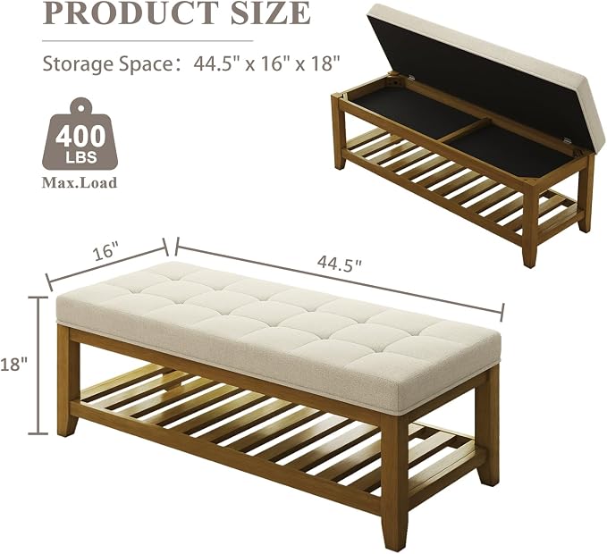 Befurtori Large Rectangular Upholstered Ottoman Bench, Linen Tufted Footrest - Image 2