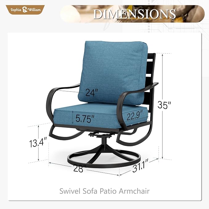 Sophia & William 2 Pieces Patio Furniture Sets Metal Sofa Chairs Patio Cushion - Image 7