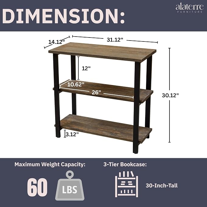 Alaterre Furniture Pomona Living Room 3-Tier Solid Wood Under-Window Bookshelf - Image 3