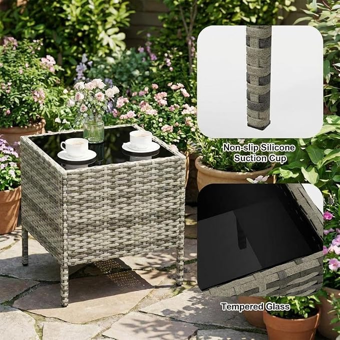3 Piece Outdoor Patio Furniture Set, All-Weather PE Rattan Wicker Chairs - Image 2