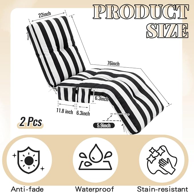 Kigley Outdoor Chaise Lounge Cushions - Image 2