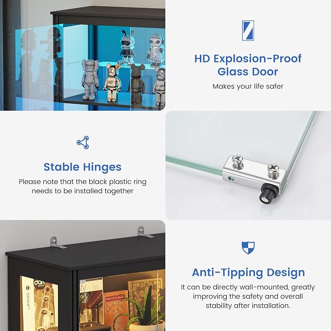 Gurexl Display Cabinet with Motion Sensor LED Lights, Glass Curio Cabinet with - Image 8