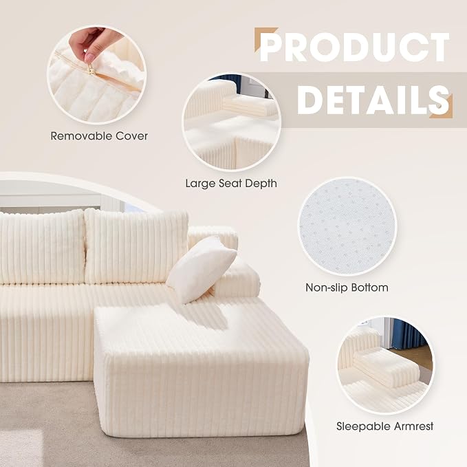 Hobestluk Modular Sectional Sofa Couches L-Shape Couch 3 Seat Modular Sofa - Image 7
