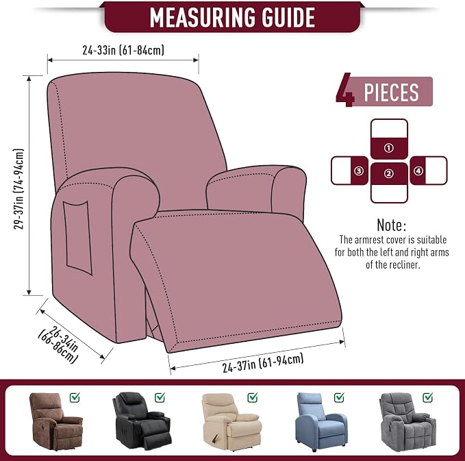TAOCOCO Recliner Cover 4-Pieces, Recliner Stretch Sofa Slipcover, Recliner - Image 5