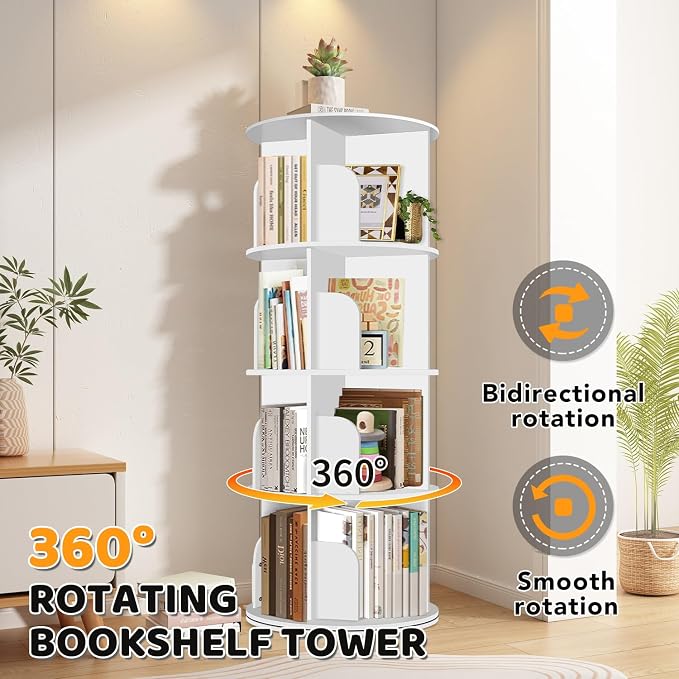 RUNSUNSPRI 4 Tier Rotating Bookshelf Tower, Spinning Bookshelf, Revolving 360° - Image 4