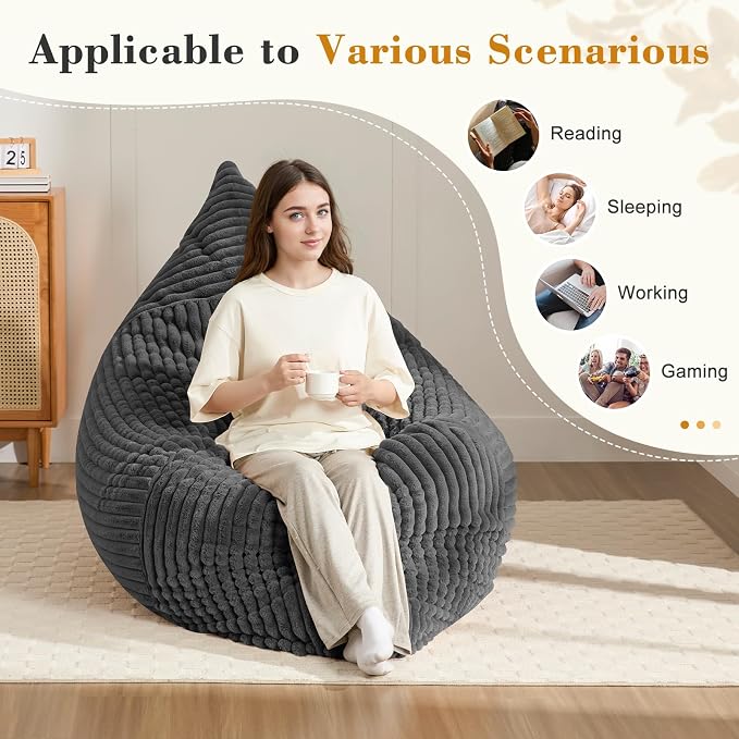 3-in-1 Giant Bean Bag Chair for Adults & Kids, Convertible Floor Sofa to - Image 3