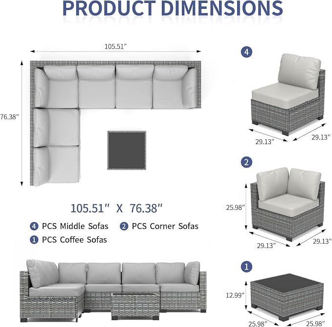 GarveeLife 7 Pieces Patio Furniture Set, Rattan Sectional Patio Sofa Set - Image 2