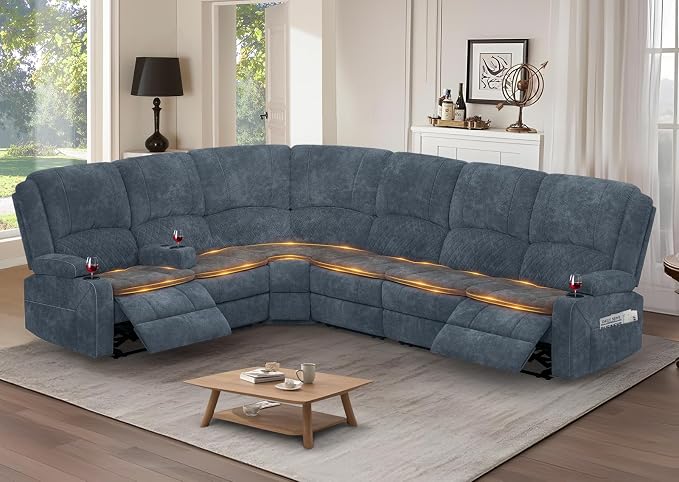 Yolsali Manual Reclining Sectional Sofa Set, 6 Seats Soft Fabric Recliner by SavortheHappyMoments