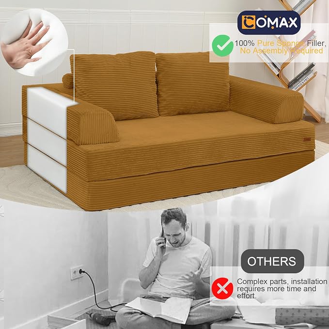 COMAX Convertible Sofa Bed Queen, Folding Floor Couch Corduroy Fold Out Couch - Image 4