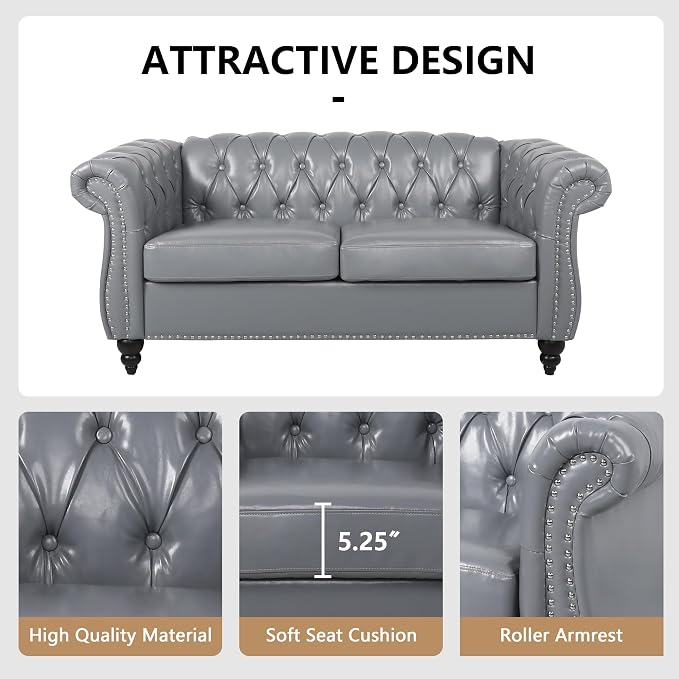 QHITTY 2 Piece Living Room Set, Sectional Chesterfield Sofa Chair Contemporary - Image 4
