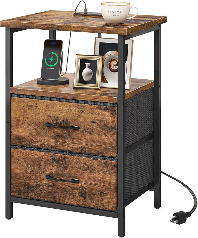 Fixwal Night Stand with Charger Station, Nightstand with Charging Station & by Fixwal