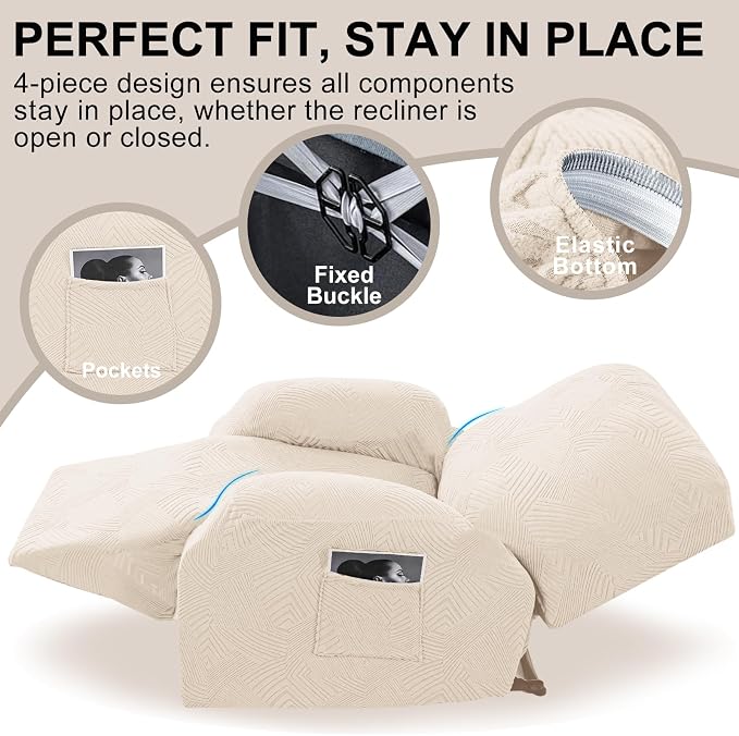 Recliner Chair Covers, 4-Piece Stretch Geometric Strokes Jacquard Reclining - Image 4