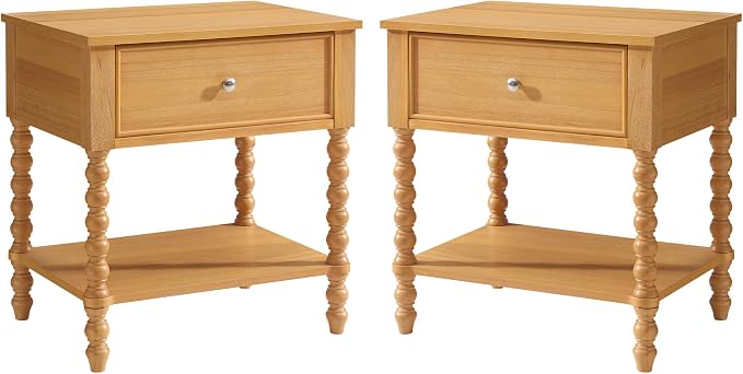 AMERLIFE 24" Wood Nightstand Set of 2, Vintage Bedside Table - Image 9