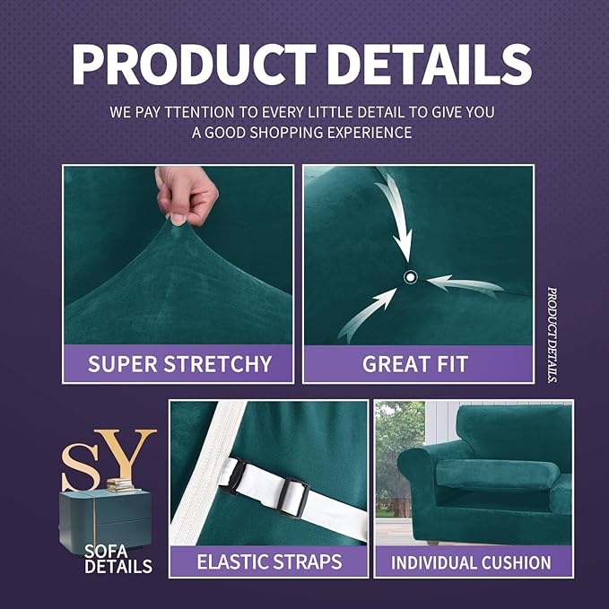 ZNSAYOTX Oversized Velvet 3 Piece Couch Cover - Image 4