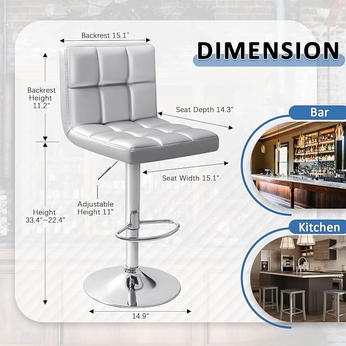 Homall Bar Stools Modern PU Leather Adjustable Swivel Barstools, Armless - Image 3