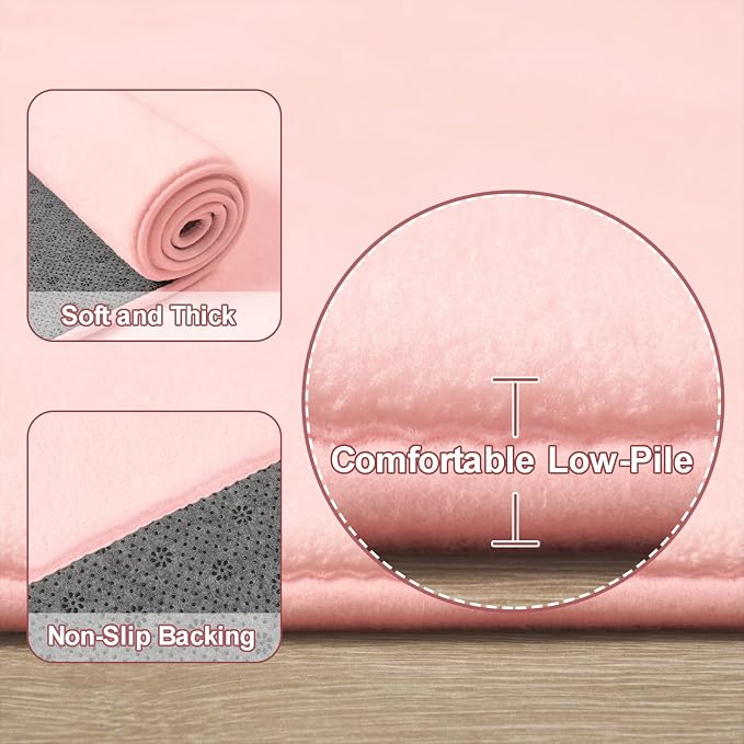 Amearea Pink Round Area Rugs 4ft Washable Circle Rugs - Image 3