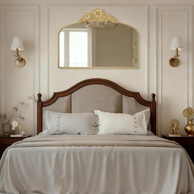 Arch Antique Gold Mirror, 40x30inch Baroque Style Vintage Metal Frame Wall - Image 5