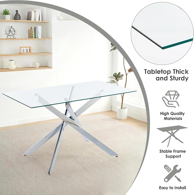 5-Piece Dining Table Set for 4, Modern Rectangular Glass Table - Image 7