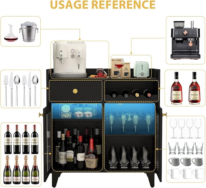 COCO DESIGN Small Bar Cabinet, Farmhouse Buffet Coffee Sideboard - Image 5