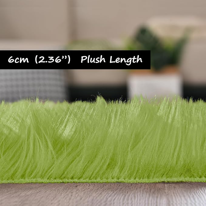 Goolela Lime Green Fluffy Fuzzy Fur Rug - Image 3