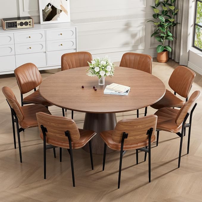 REONEY Dining Chairs Set of 4, Mid-Century Modern Upholstered PU Leather Chairs - Image 8
