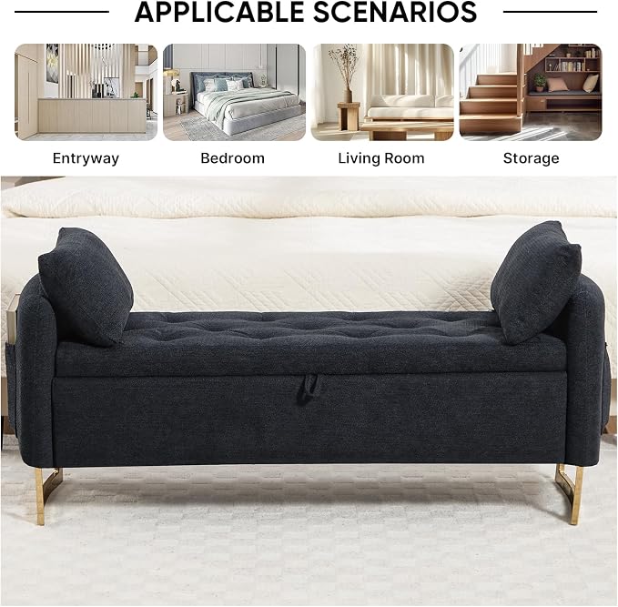 48" End of Bed Bench, Modern Storage Benches - Image 4