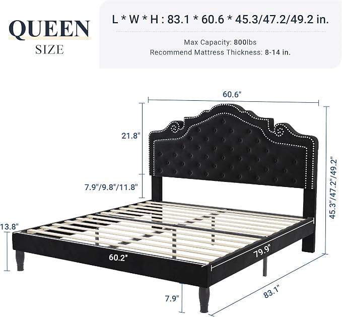 Allewie Queen Velvet Bed Frame - Image 2
