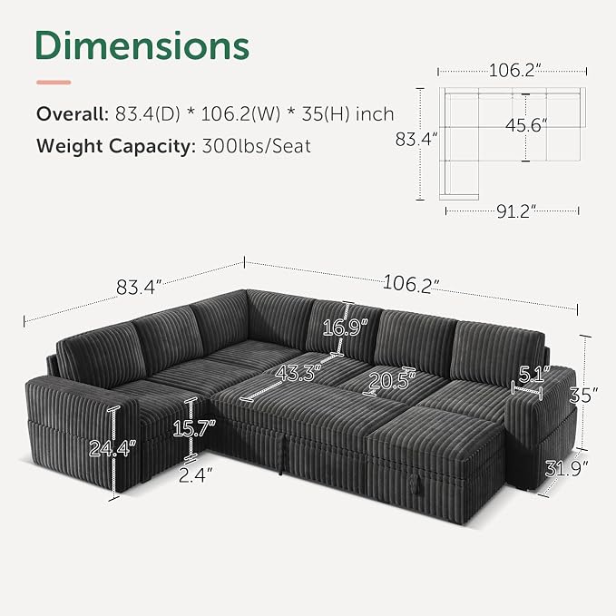 HONBAY Modular Sectional Sleeper Sofa - Image 2