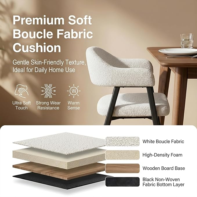 HNY Modern Dining Room Arm Chairs Set of 6, Faux Sherpa Boucle Upholstered - Image 4