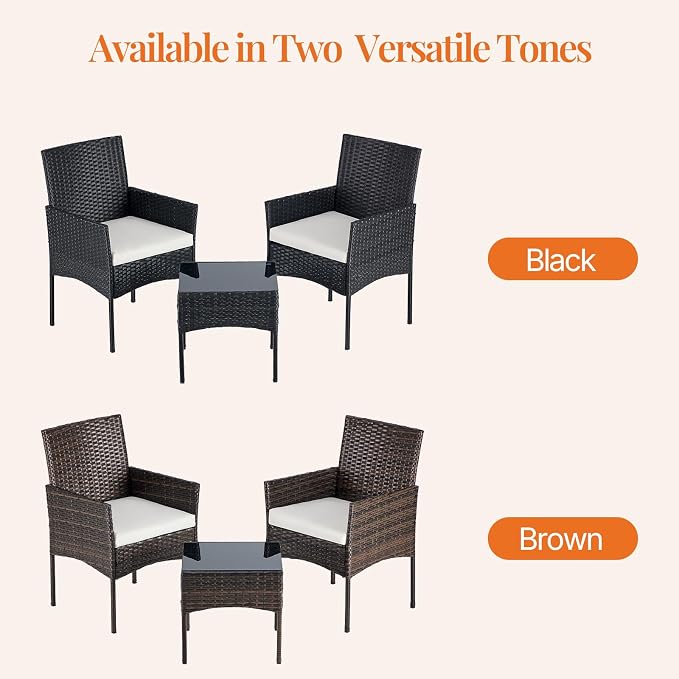 Sweetcrispy 3 Piece Patio Furniture Set, All-Weather Outdoor Conversation Set - Image 3