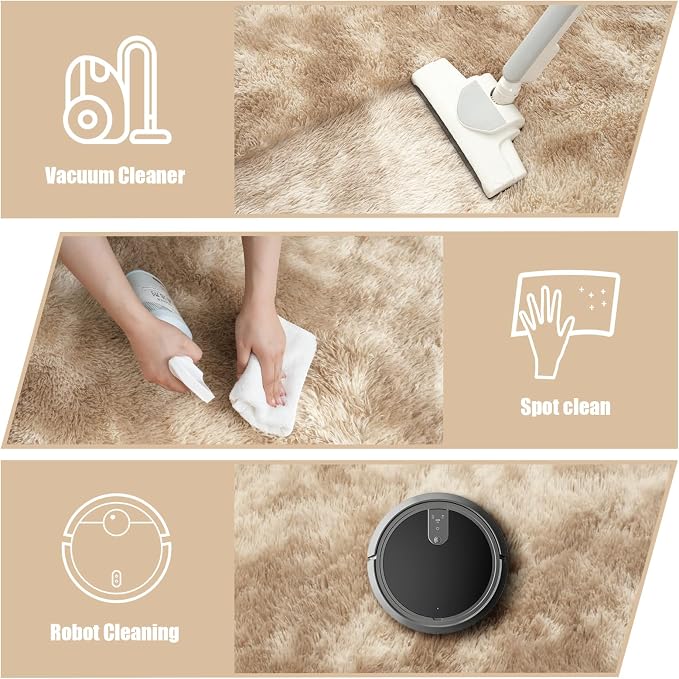 Tie-Dyed Beige Fluffy Round Rug, Soft Area Rugs - Image 3