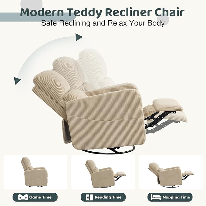 Swivel Rocker Recliner, Oversized Manual Nursery Glider Rocking Recliner Chair - Image 4