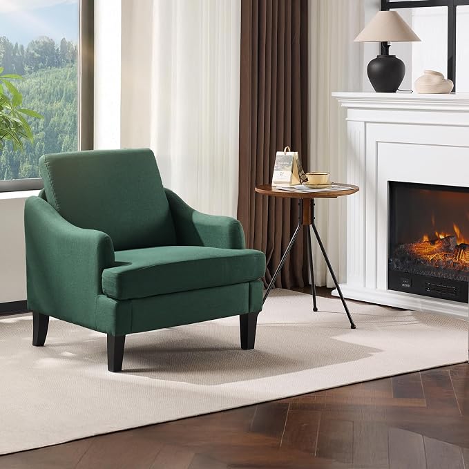 VINGLI Linen Fabric Accent Chair Green, Modern Upholstered Armchair, Comfy Sofa by VINGLI