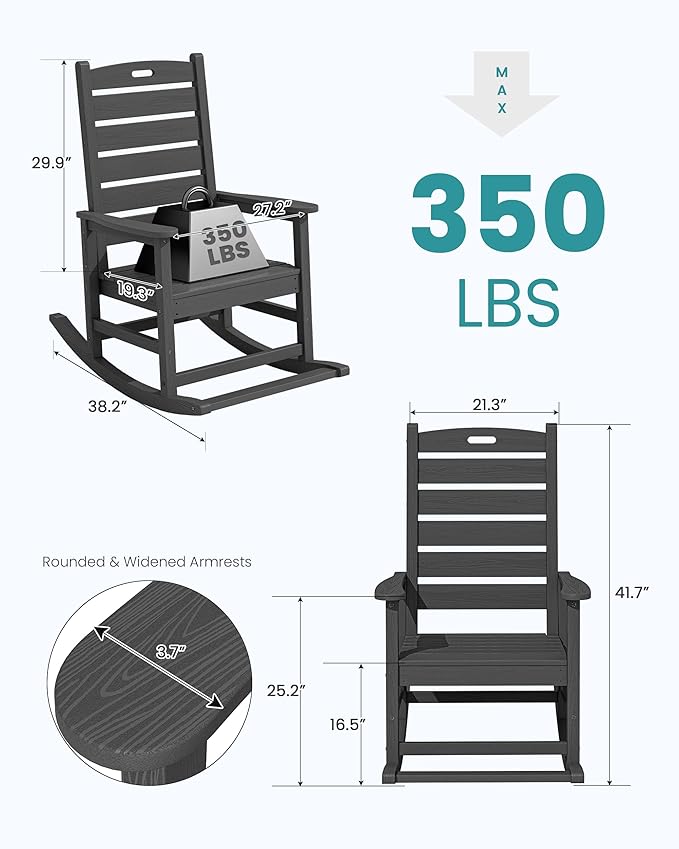 SERWALL Outdoor Rocking Chair, Oversized Rocking Chair - Image 3