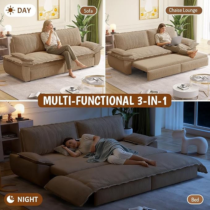 KEIKI 73.2" Luxury Queen Sleeper Sofa Bed, 3-in-1 Convertible Pull Out Couch - Image 3