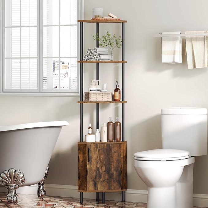 HOOBRO Corner Cabinet with LED Light, Corner Shelf Stand with Storage and Doors - Image 5