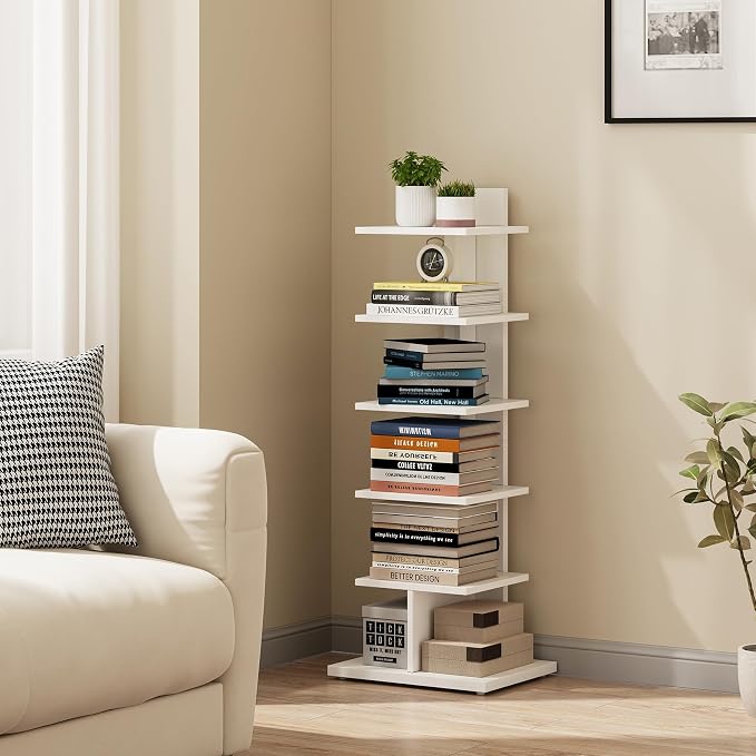 TUTOTAK Narrow Bookshelf, 6-Tier Bookcase, Spine Book Shelf by ChoosetutotakFurnitureBuildYourCozyHome