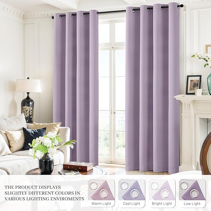 Yakamok Lilac 100% Blackout Curtains 96 Inches Long - Image 7