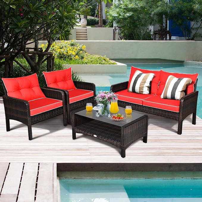Tangkula 4 Piece Patio Furniture Set, Outdoor Wicker Conversation Set - Image 4